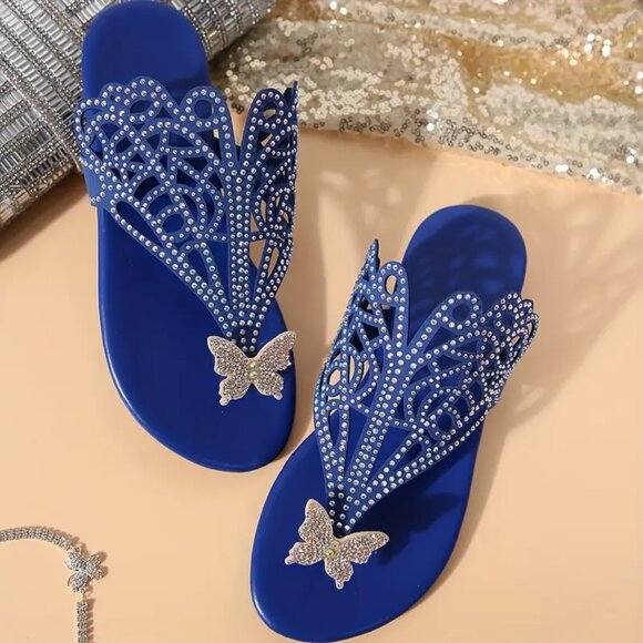 Boho Rhinestone Slide Sandals – Glitter Embellished, Comfy Summer Slip-ons - Picture 9 of 10
